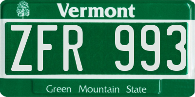 VT license plate ZFR993