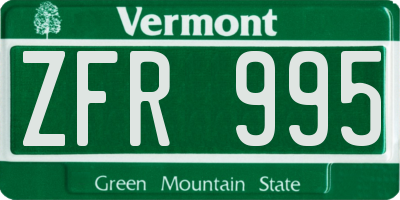 VT license plate ZFR995