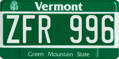 VT license plate ZFR996