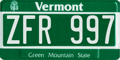 VT license plate ZFR997