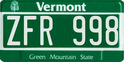 VT license plate ZFR998