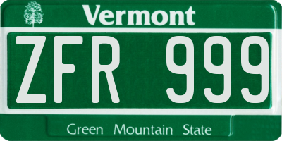 VT license plate ZFR999