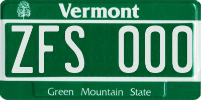 VT license plate ZFS000