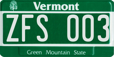VT license plate ZFS003
