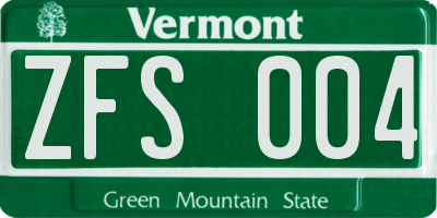 VT license plate ZFS004