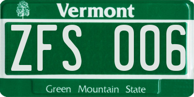 VT license plate ZFS006