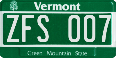 VT license plate ZFS007