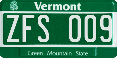 VT license plate ZFS009