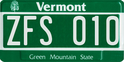VT license plate ZFS010