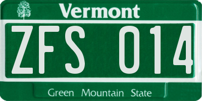 VT license plate ZFS014