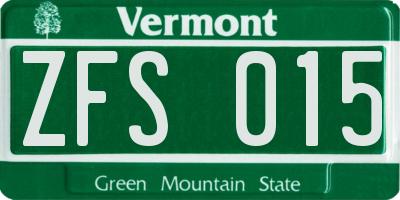 VT license plate ZFS015