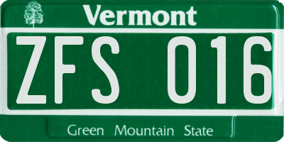 VT license plate ZFS016