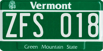 VT license plate ZFS018