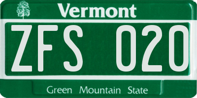 VT license plate ZFS020
