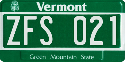 VT license plate ZFS021