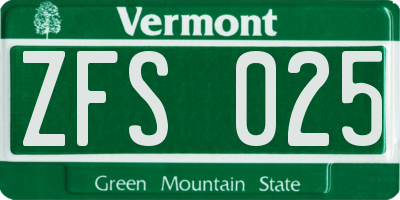 VT license plate ZFS025