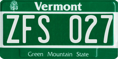 VT license plate ZFS027