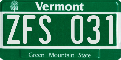 VT license plate ZFS031