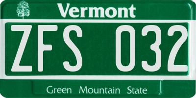 VT license plate ZFS032