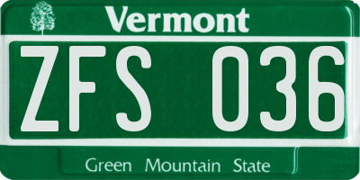 VT license plate ZFS036