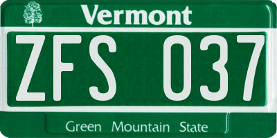 VT license plate ZFS037