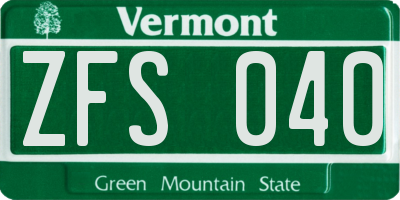 VT license plate ZFS040
