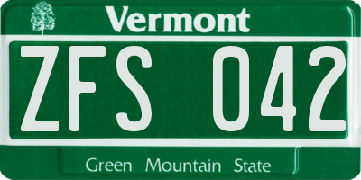 VT license plate ZFS042