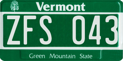 VT license plate ZFS043
