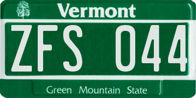 VT license plate ZFS044