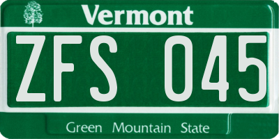 VT license plate ZFS045