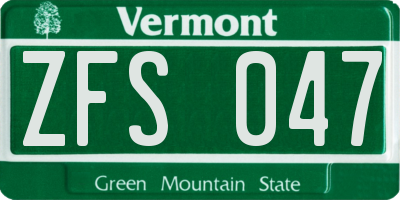 VT license plate ZFS047