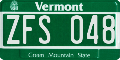 VT license plate ZFS048