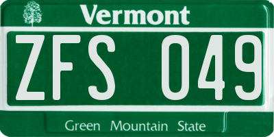 VT license plate ZFS049