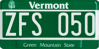 VT license plate ZFS050