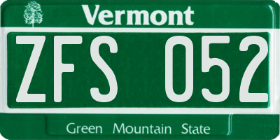 VT license plate ZFS052
