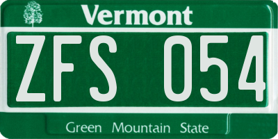 VT license plate ZFS054