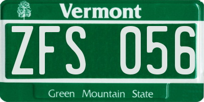 VT license plate ZFS056