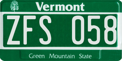 VT license plate ZFS058