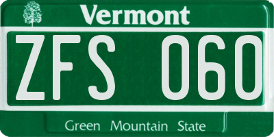 VT license plate ZFS060