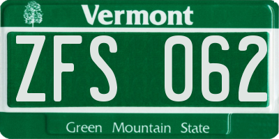 VT license plate ZFS062