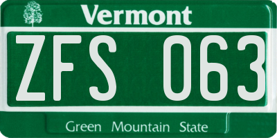 VT license plate ZFS063