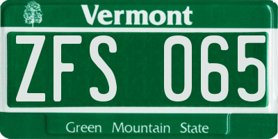 VT license plate ZFS065