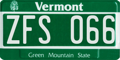 VT license plate ZFS066