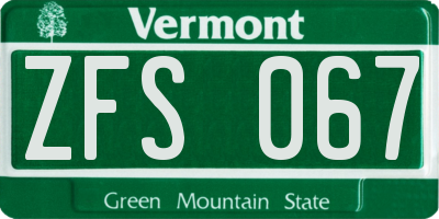 VT license plate ZFS067