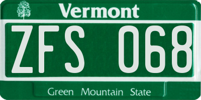 VT license plate ZFS068