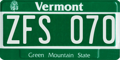 VT license plate ZFS070