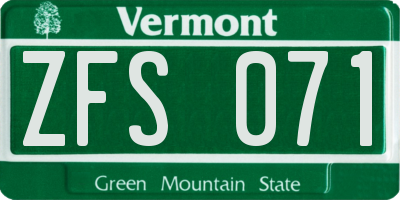 VT license plate ZFS071