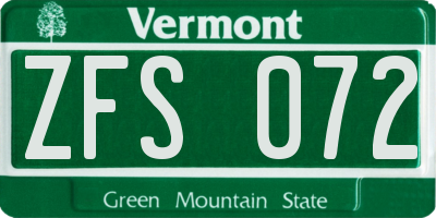 VT license plate ZFS072