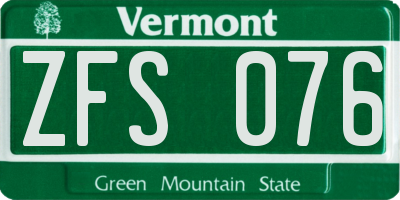 VT license plate ZFS076