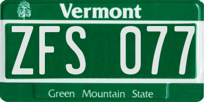 VT license plate ZFS077